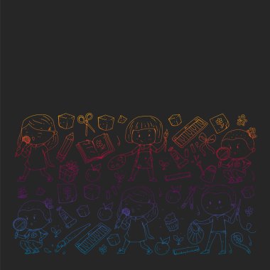 Geri okul vektör desene. Çocuklar için eğitim simgeler.