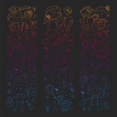 Geri okul vektör desene. Çocuklar için eğitim simgeler.