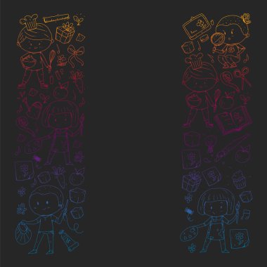 Geri okul vektör desene. Çocuklar için eğitim simgeler.