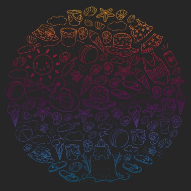 Vektör deseni. Yaz tatilleri. Plaj, okyanus, ada, güneş