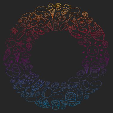 Vektör deseni. Yaz tatilleri. Plaj, okyanus, ada, güneş