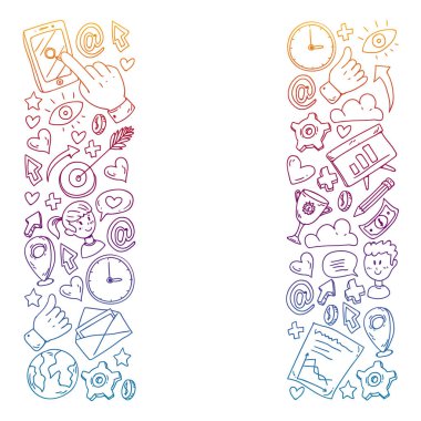 Dijital pazarlama, sosyal medya, iletişim, yönetim. Arka plan afiş için.