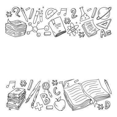 Okul konseptine geri dönelim. Eğitim, öğrenme, açık kitap, bilgi. Modern eğitim şablonu tasarımı.