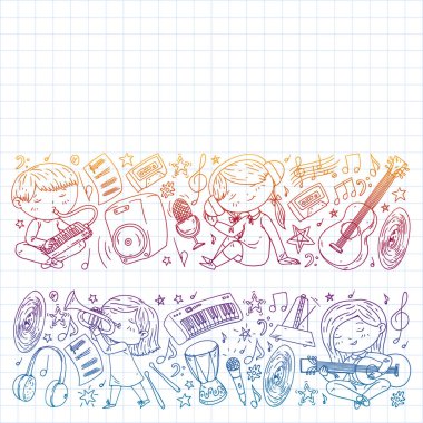 Çocuklar müzik çalın. Müzik eğitimi, tiyatro, okul.