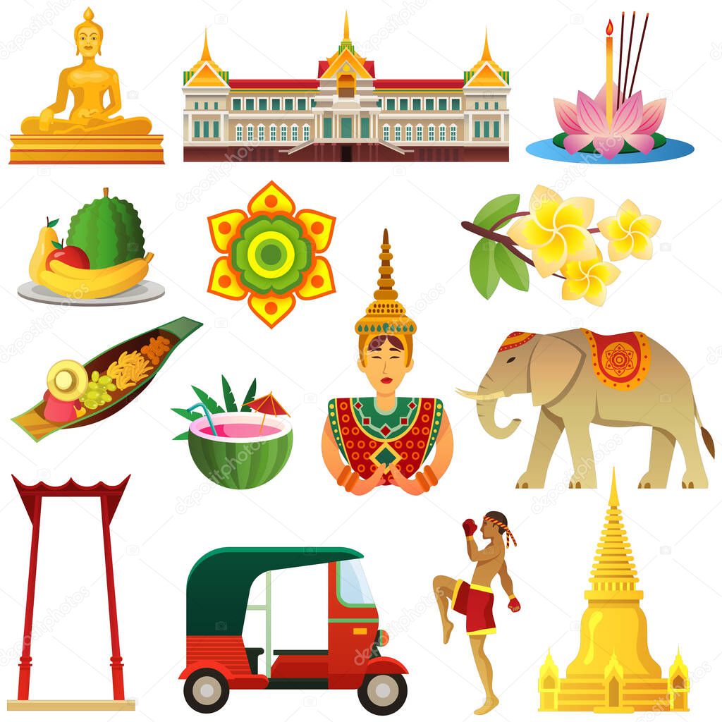 Thai vector icons. Thailand symbols.