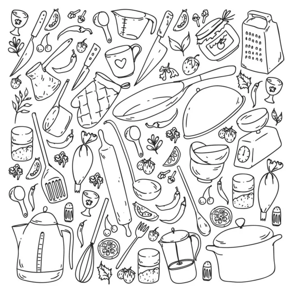 Cooking class. Kitchenware, utencils. Food and kitchen icons. — Stock Vector