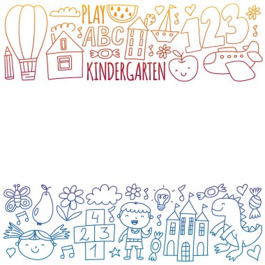 Sevimli okul çocukları. Hayal gücü ve yaratıcılık. Çal ve öğren, şarkı söyle, dans et, oku, çizim yap.