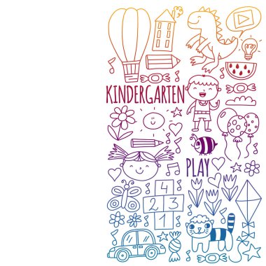 Sevimli okul çocukları. Hayal gücü ve yaratıcılık. Çal ve öğren, şarkı söyle, dans et, oku, çizim yap.