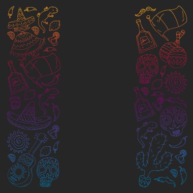 Meksika 'ya seyahat. Vektör duvar kağıtları, arka planlar için etnik elemets ile ayarlayın. Ölü günü
