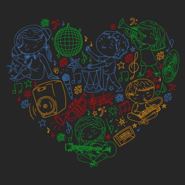 Çocuklar müzik çalın. Müzik eğitimi, tiyatro, okul.