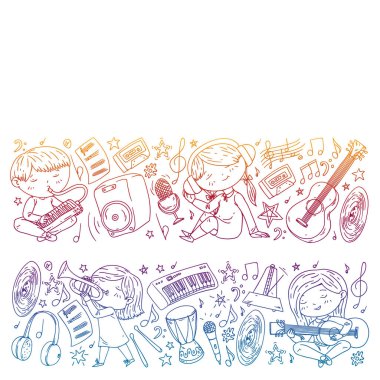 Çocuklar müzik çalın. Müzik eğitimi, tiyatro, okul.