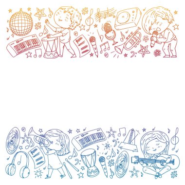 Çocuklar müzik çalın. Müzik eğitimi, tiyatro, okul.