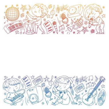 Çocuklar müzik çalın. Müzik eğitimi, tiyatro, okul.