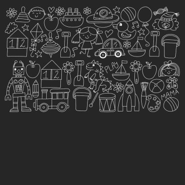 Anaokulu anaokulu çocukları. Çocuklar stil vektör modeli çiziyor. Birlikte büyümeyi öğrenin..