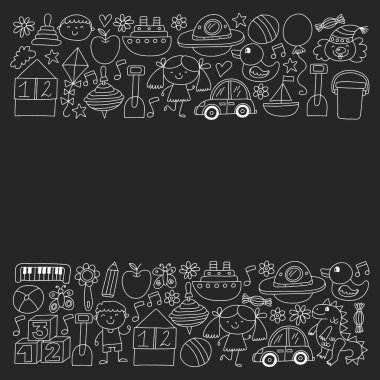 Anaokulu anaokulu çocukları. Çocuklar stil vektör modeli çiziyor. Birlikte büyümeyi öğrenin..