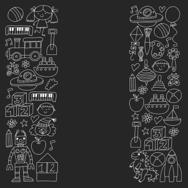 Anaokulu anaokulu çocukları. Çocuklar stil vektör modeli çiziyor. Birlikte büyümeyi öğrenin..