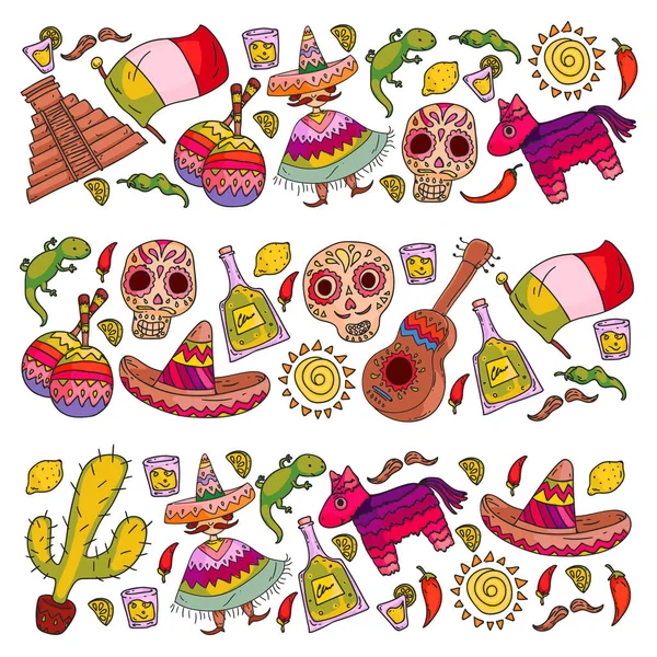 Travel to Mexico. Vector set with ethnic elemets for wallpapers, backgrounds. Day of the Dead — Stock Vector