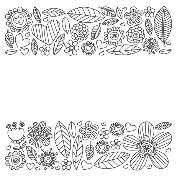 Vektori kuvio doodle kukkia ja lehtiä — vektorikuva