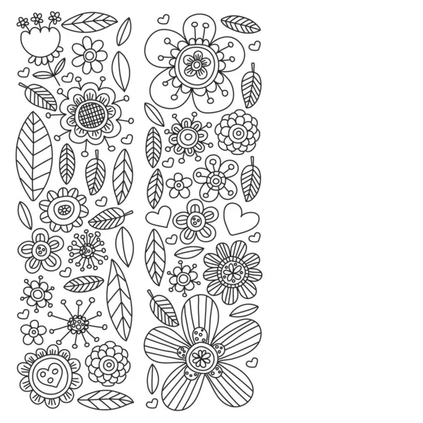 Modèle vectoriel avec des fleurs et des feuilles doodle — Image vectorielle