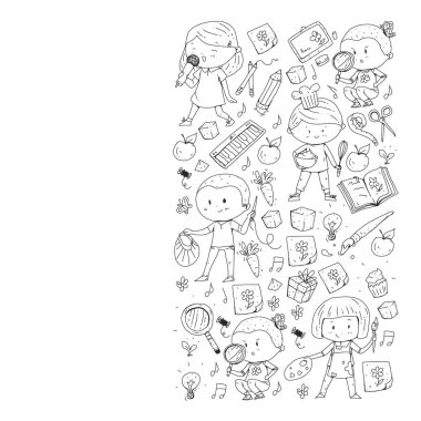 Geri okul vektör desene. Çocuklar için eğitim simgeler.