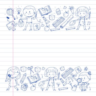 Geri okul vektör desene. Çocuklar için eğitim simgeler.