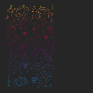 Kalıplar için müzik. Müzik aletleri ile vektör illüstrasyonu. Karaoke, müzikal, parti