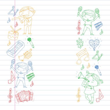 Müzik arka plan desenleri için. Müzik aletleri ile vektör çizim.