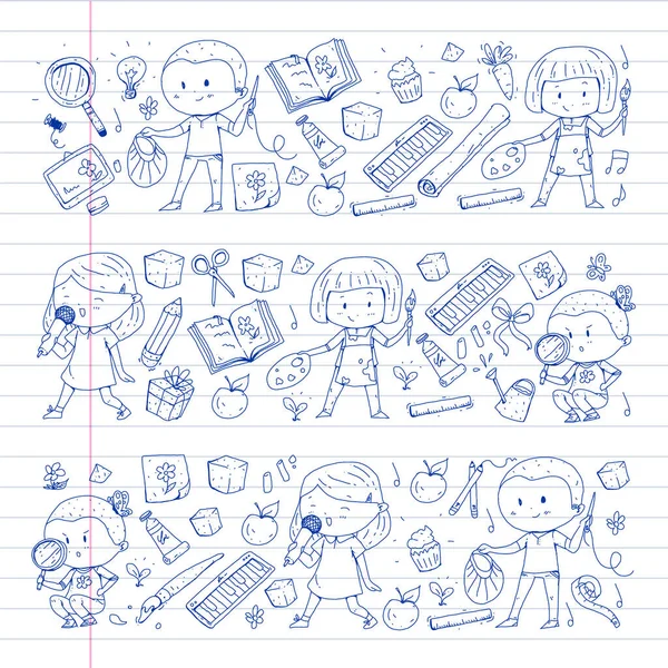 Back to school vector pattern. Education icons for children. — Stock Vector