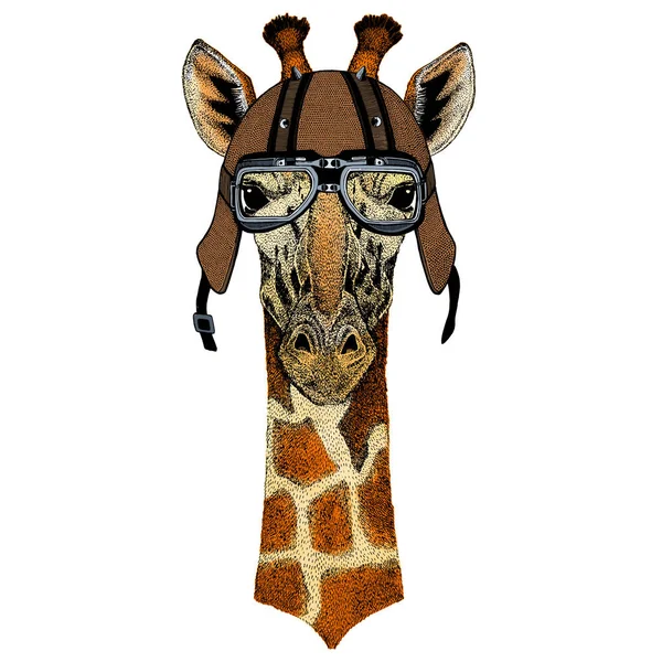 Giraffenkopf. Porträt eines wilden Tieres. Motorradhelm. — Stockvektor