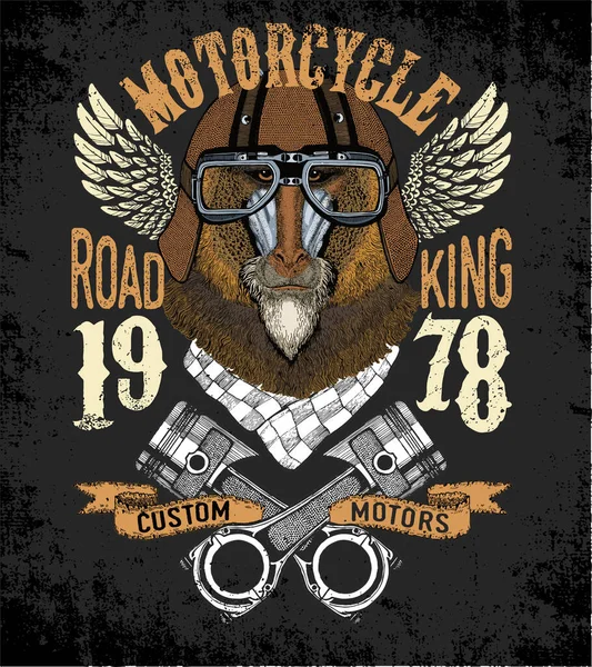 Motorcykel vektor typografi. Cool djur för t-shirt grafik, vektorer. — Stock vektor