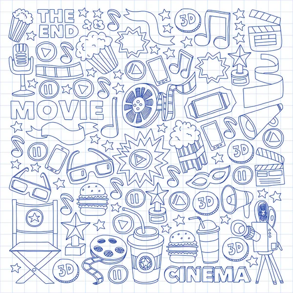 Cinéma, cinéma. Symboles et objets de film vectoriel — Image vectorielle