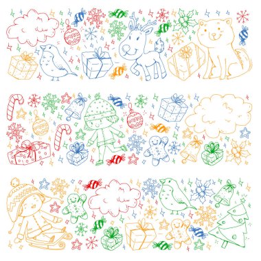 Çocuklu bir Noel kış vektörü. Çocuklar tatil ve spor.