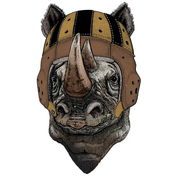 Rinoceronte, retrato de rinoceronte. Casco de cuero rugby. Cabeza de animal salvaje. — Vector de stock