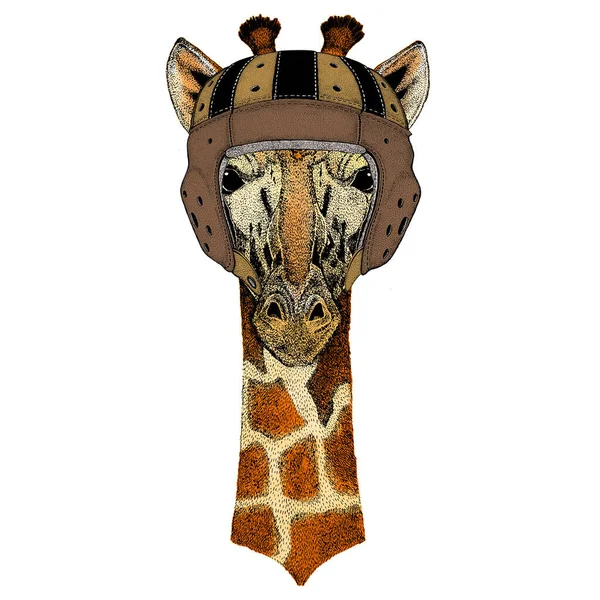 Cabeça de girafa. Capacete de couro rugby. Retrato de animal selvagem . — Vetor de Stock
