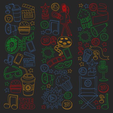 Sinema, sinema. Vektör film simgeleri ve nesneleri