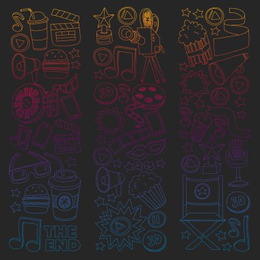 Sinema, sinema. Vektör film simgeleri ve nesneleri