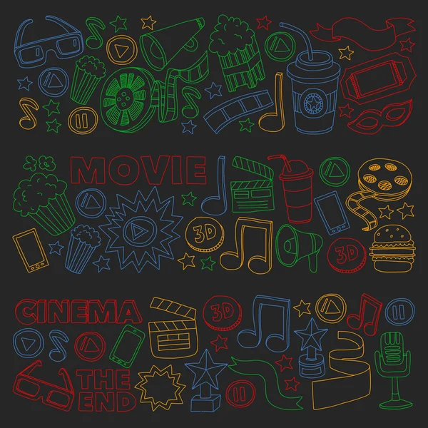 Cinéma, cinéma. Symboles et objets de film vectoriel — Image vectorielle