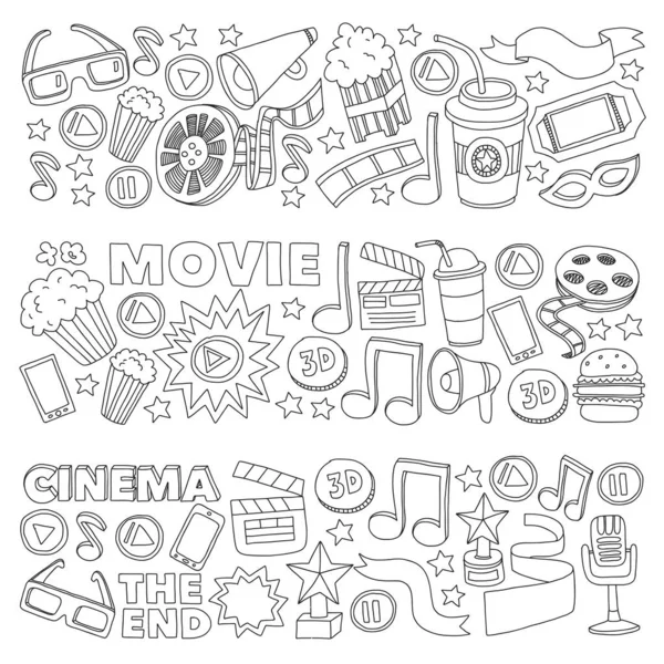 Cine, cine. Vídeo vectorial símbolos y objetos — Archivo Imágenes Vectoriales
