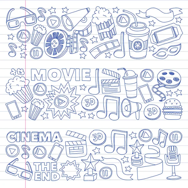 Cinéma, cinéma. Symboles et objets de film vectoriel — Image vectorielle