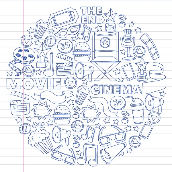 Mozi, film. Vektorfilm szimbólumok és tárgyak — Stock Vector