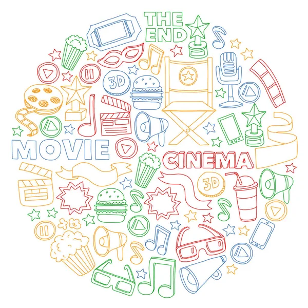 Cinema, filme. Símbolos e objectos de filmes vetoriais — Vetor de Stock