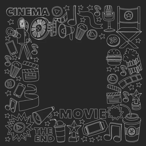 Cinema, filme. Símbolos e objectos de filmes vetoriais — Vetor de Stock