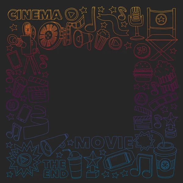 Cinema, filme. Símbolos e objectos de filmes vetoriais — Vetor de Stock