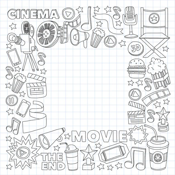 Cine, cine. Vídeo vectorial símbolos y objetos — Archivo Imágenes Vectoriales