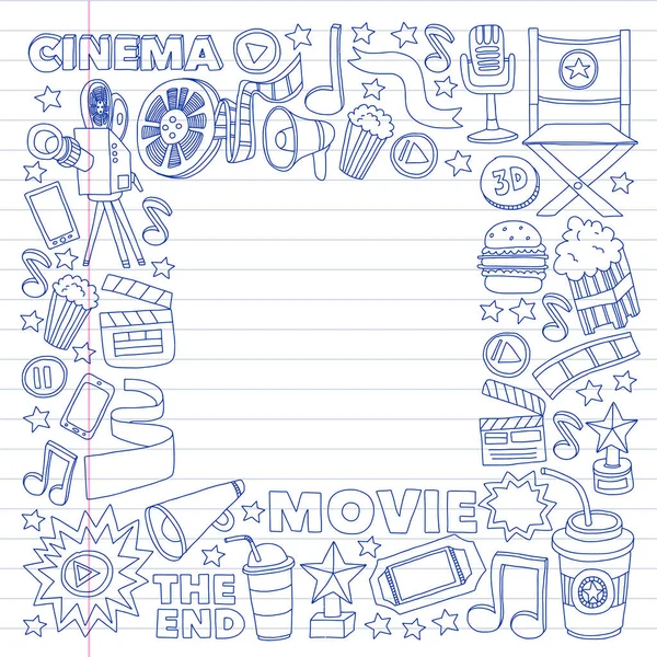 Cinéma, cinéma. Symboles et objets de film vectoriel — Image vectorielle