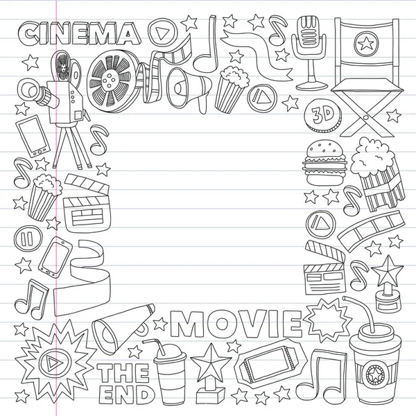 Kino, Film. Vektorfilm-Symbole und Objekte — Stockvektor