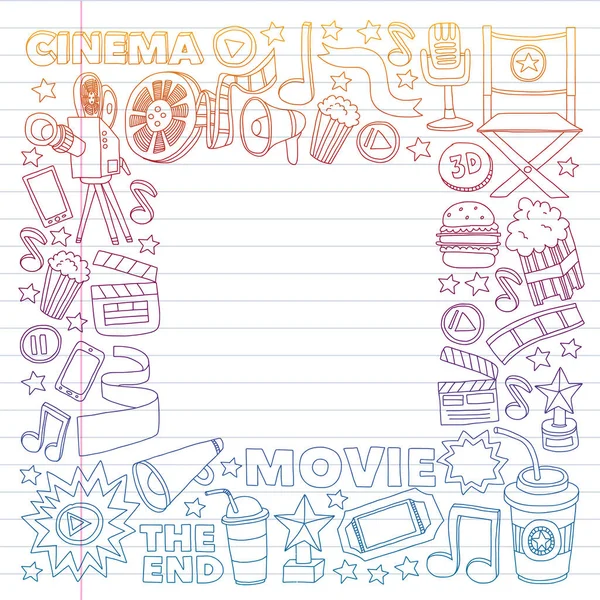 Cinema, film. Vector film symbolen en objecten — Stockvector