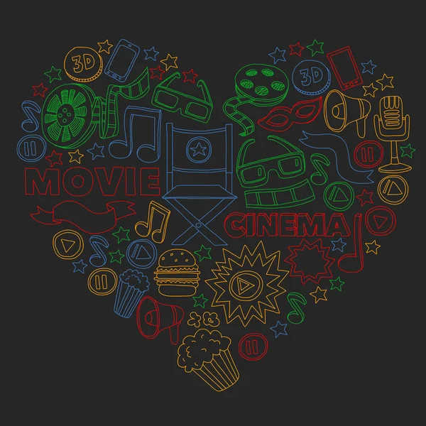 Кино, кино. Векторные символы и предметы — стоковый вектор