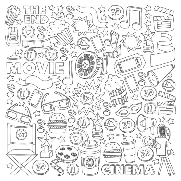 Kino, Film. Vektorfilm-Symbole und Objekte — Stockvektor