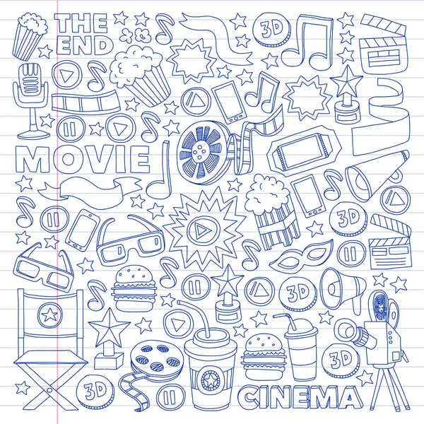 Cinéma, cinéma. Symboles et objets de film vectoriel — Image vectorielle